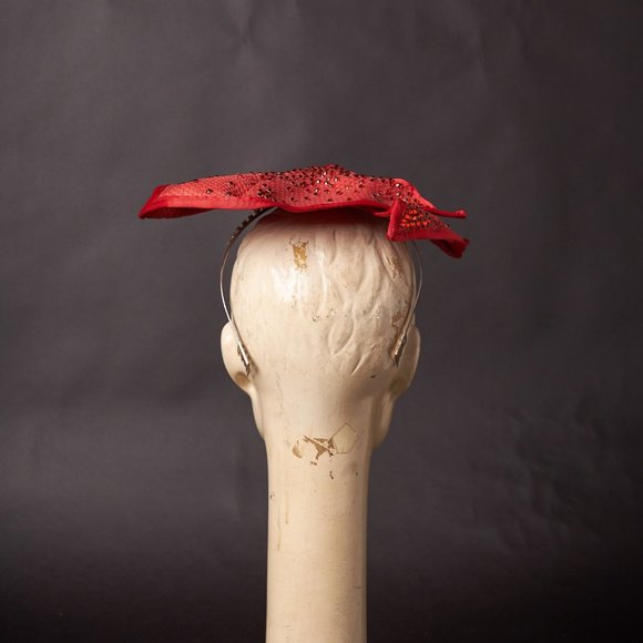Red Jeweled Facinator Hat - Picture 11 of 11
